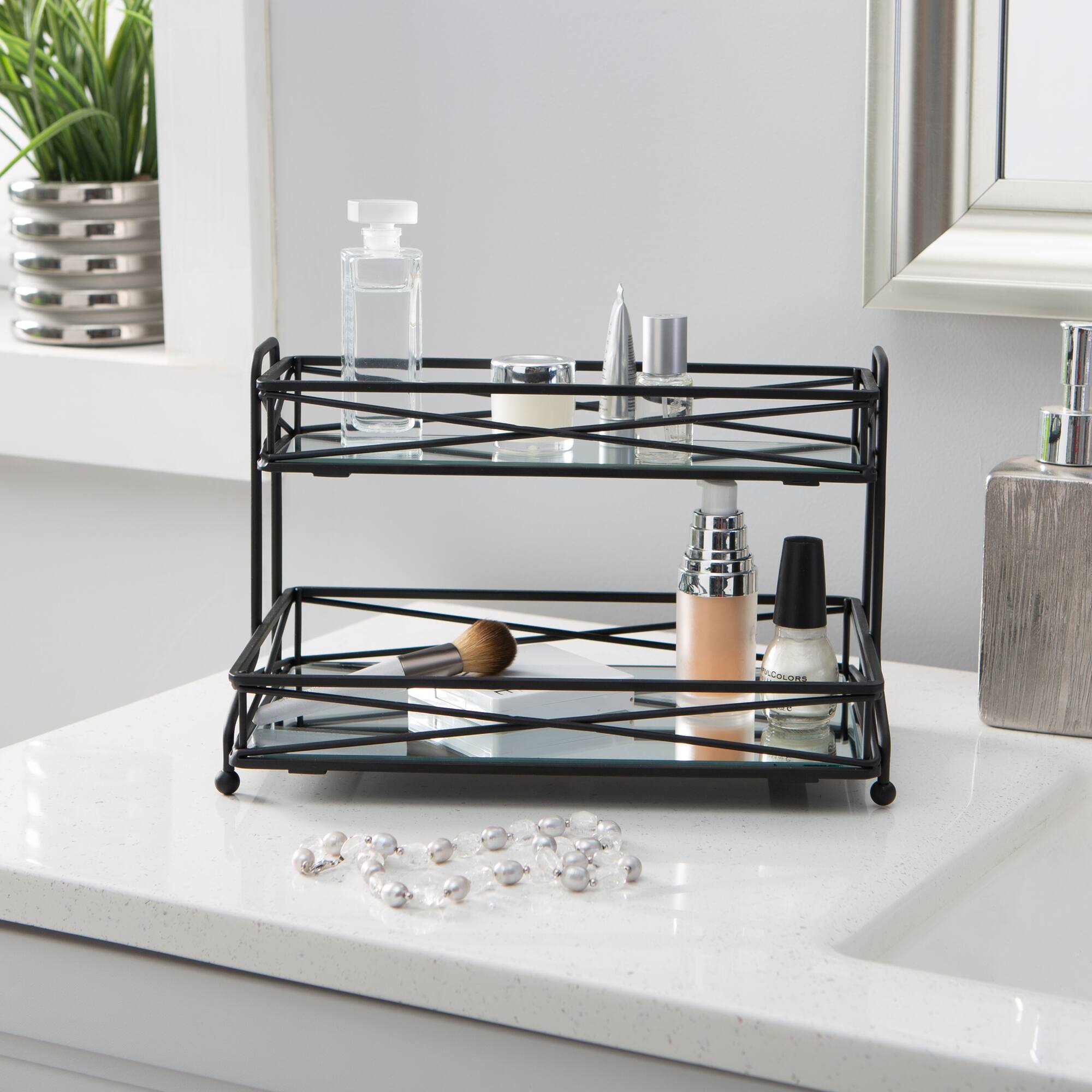 Home Details Matte Black 2-Tier Vanity Tower